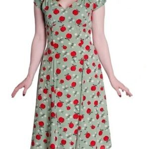 Hell Bunny Sheila Green Apple Blossom Dress Size Large Rockabilly Retro Dress